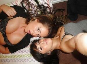 Teen lesbians April Oneil and Ella Milano humping and undressing each other on picsfans.net