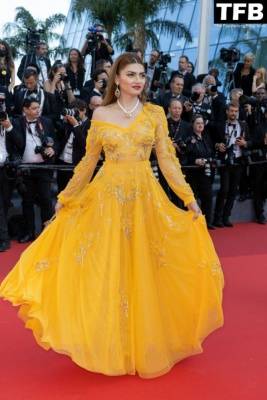 Blanca Blanco Looks Hot in a See-Through Yellow Dress at the 75th Annual Cannes Film Festival on picsfans.net