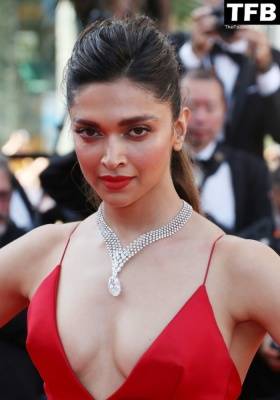 Deepika Padukone Looks Beautiful in a Red Dress During the 75th Annual Cannes Film Festival on picsfans.net