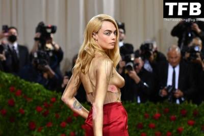 Braless Cara Delevingne Wows on the Red Carpet at The 2022 Met Gala in NYC on picsfans.net